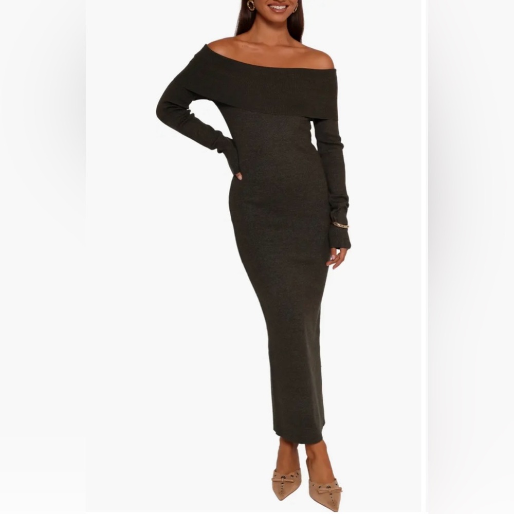 Petal & Pup Gray Archie Off the Shoulder Long Sleeve Rib Maxi Dress Small NWT